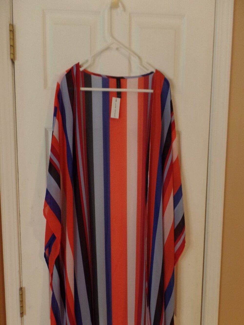 NWT Lane Bryant OSFA Patriotic Americana Striped Open Kimono Beach Cover Poncho